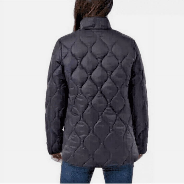 32 Degrees Women's Quilted Mockneck Lined Snap Jacket Coat, Navy