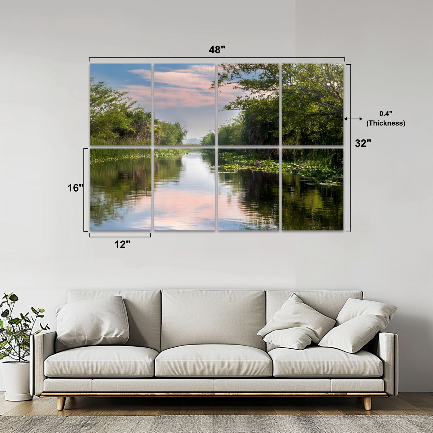 8 Pack Art Acoustic Panels Sound Absorbing Florida Everglades Sunset Wetland Water Canal Landscape Decorative Soundproof Wall Panels Self Adhesive for Nursery Game Room Bedroom 48"x32"