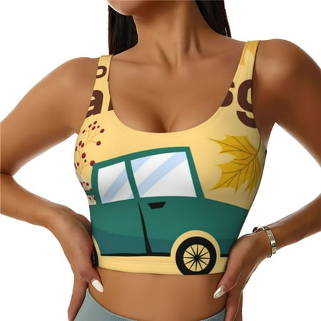 Adobk Happy Thanksgiving Day Print Sports Bras for Women Longline Workout Crop Tank Tops Padded with Built in Shelf Padded Sports Bra-Small