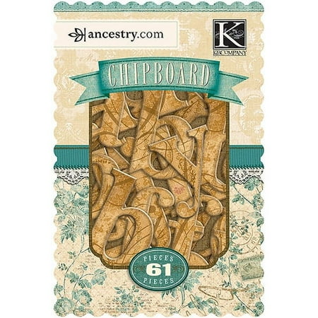 K&Company Ancestry.com Chipboard Alphabet Box, 61 Pieces