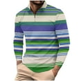 thumbnail image 2 of Zylanna Men's Long Sleeve Polo Shirts, Spring Fall Turndown Collar Loose Fit Striped Casual Pullover Tops for Man Blue, 2 of 5
