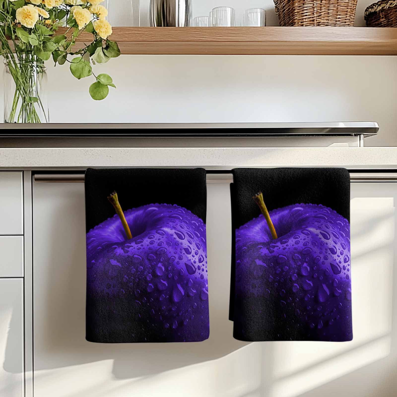 Dish Towels, Purple Fruit Absorbent Kitchen Towels 2 PCS, Berry Drops Microfiber Hand Towels Dish Cloths Tea Towels for Home&nbsp;Bathroom Cleaning Drying,18X28-Inch,