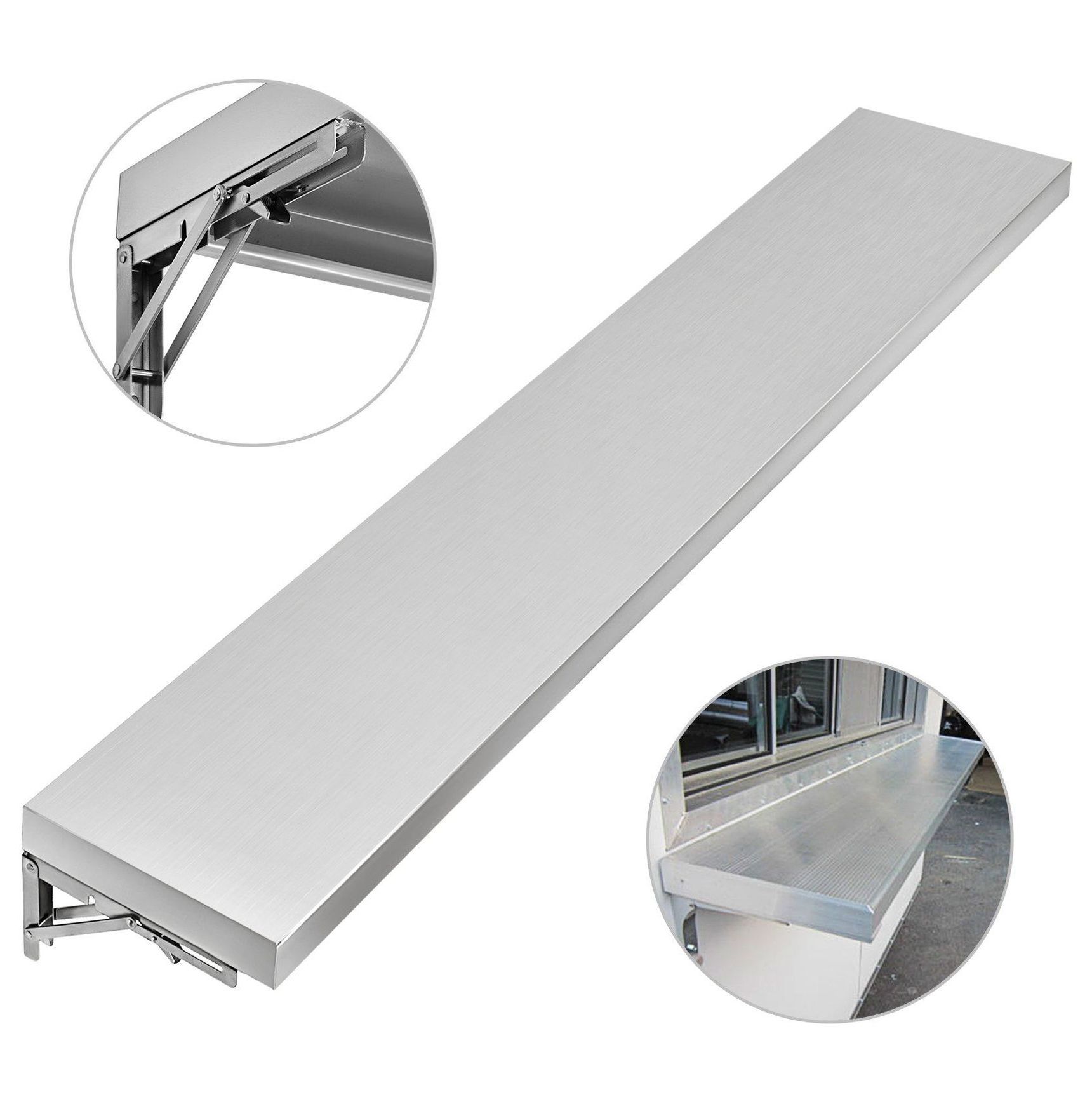 Concession Shelf 70.8" x 11.4" Stainless Steel Food Trailer Serving Window - Foldable, 66lbs Capacity