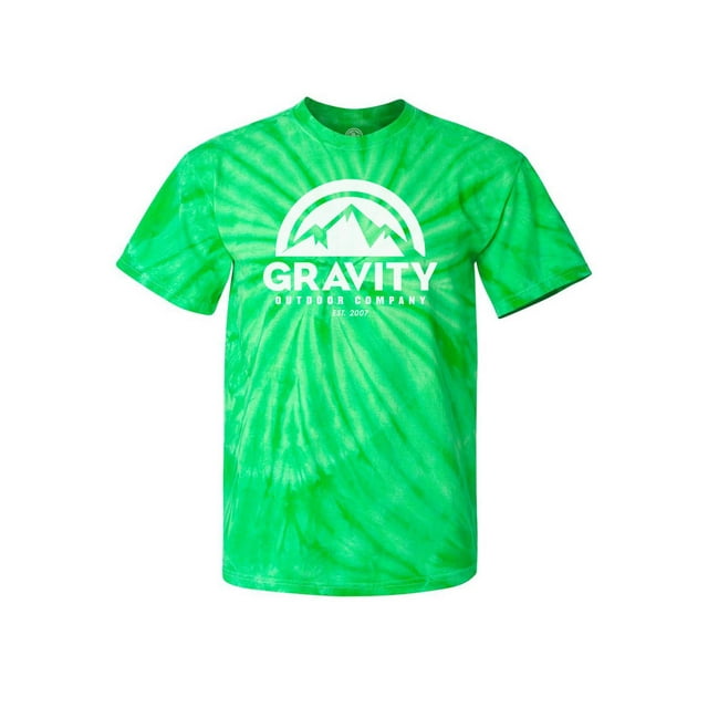 Gravity Outdoor Co. Mens Tie-Dye Large Logo T-Shirt - White Logo - Kelly Green - 2X-Large