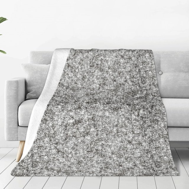 Balery Silver Glitter Manta de Felpa Suave y Acogedora – Cobija de Franela Aterciopelada para Cama, Lavable y Cálida para Sofá, Mascotas, Transpirable-40"x30"