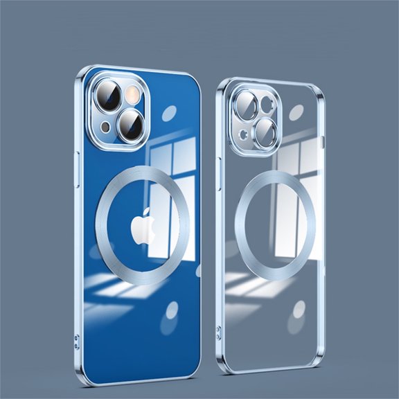 Cover For iPhone 14 Plus 6.7 inch Case,with Camera Lens Protector Slim Shockproof Magnetic MagSafe Plating Transparent Back Cover,Blue