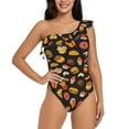 thumbnail image 2 of Picia Burger Fries Pattern Women's One Piece Swimsuits,One Shoulder Swimwear Asymmetric ,Ruffle Monokinis Bathing Suits,High Waisted Flattering Bathing Suits-Medium, 2 of 8