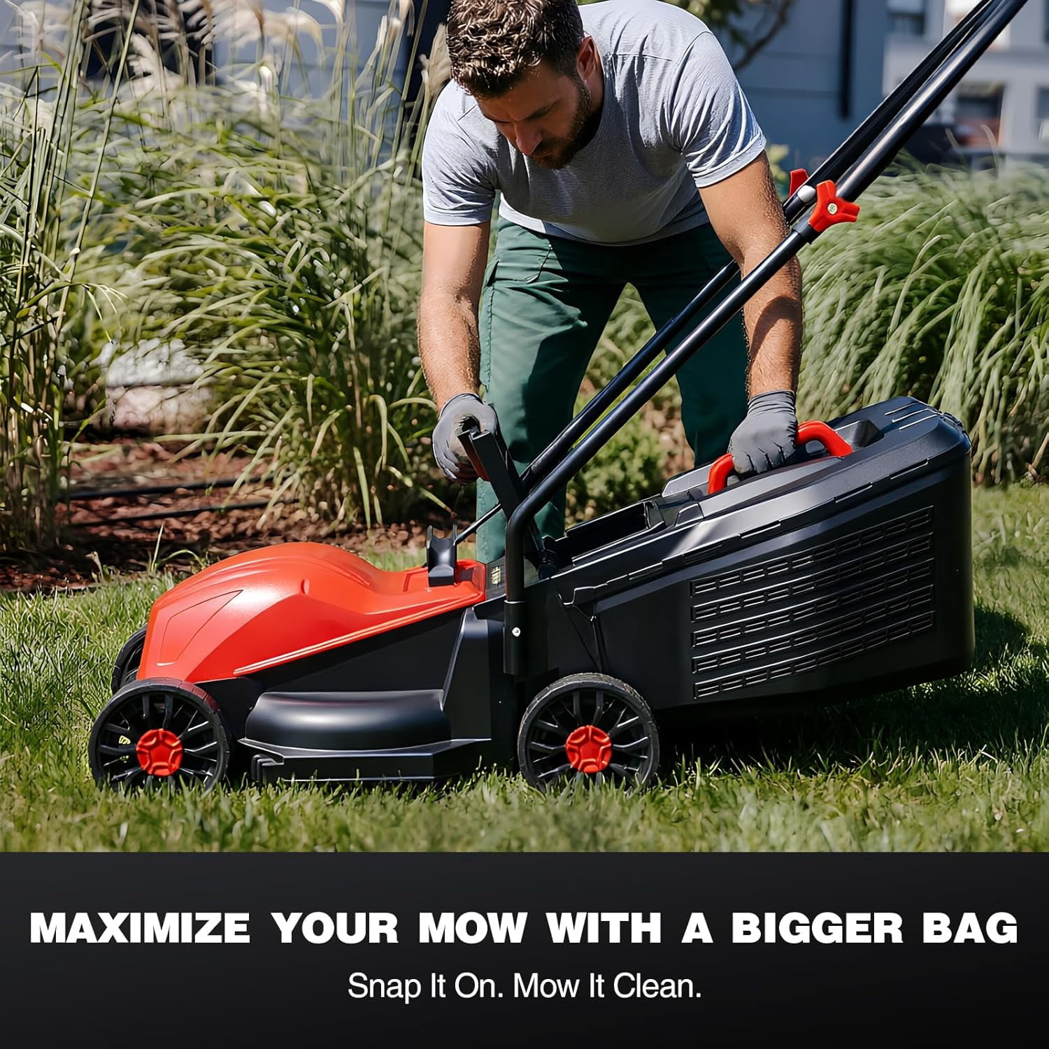 Red 14" Electric Lawn Mower, Corded Lawn Mower with 3-Position Height Adjustment, Walk-Behind Push Mowers