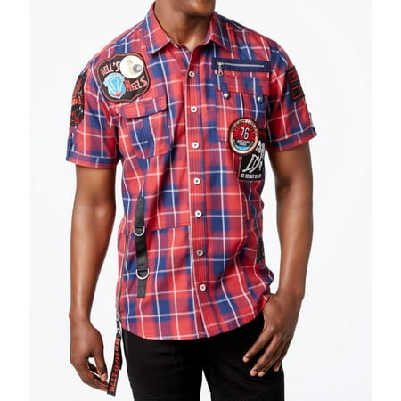 Heritage Plaid Shirt - Heritage America NEW Red Mens Size XL Plaid Patch Button Down Shirt