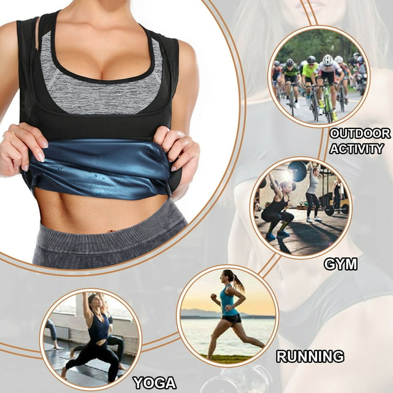 Sauna Vest for Women Sweat Workout Yoga Tops Sauna Suit Waist Trainer Body  Shaper Exercise Gym, M 