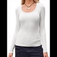 thumbnail image 3 of Camisas de Larga con Cuello Redondo para Mujer, Blusas Informales de Punto Acanalado de Corte Ajustado, Camisetas Básicas de Trabajo para Verano y Otoño. XL, 3 of 9