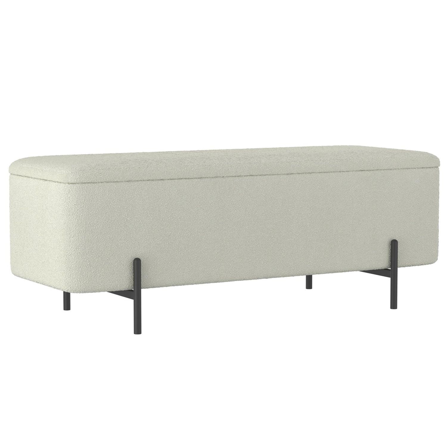 Modern Fabric & Metal Storage Ottoman Bench - White & Black