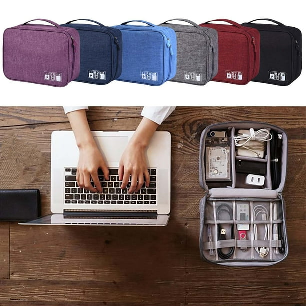 Bolsa de Almacenamiento Digital | Organizador Electrónico Multifunción con Bolsillos con Cremallera y Bandas Elásticas para Cables, Baterías Externas y Auriculares | 24,5 X 18 X 10 Cm