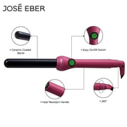 Jose Eber: Clipless Curling Iron 1 (25mm) - Pink - Professional Tourmaline Ceramic Barrel, Wand Styling Tool, Ion Technology, Heat Resistant Glove