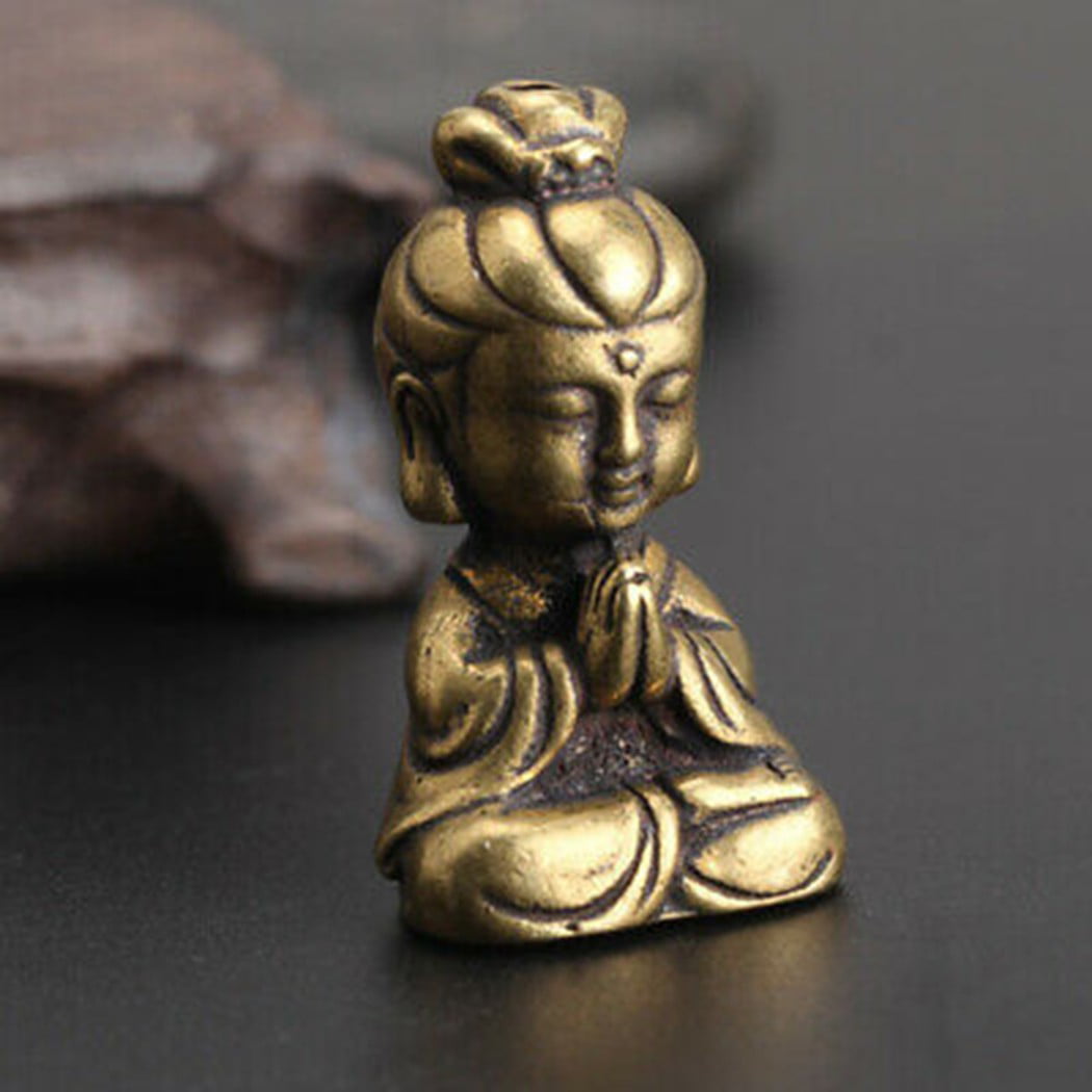 Brass Guanyin Bodhisattva Buddha Figurine Mini Statue Ornament Home Office Decor 