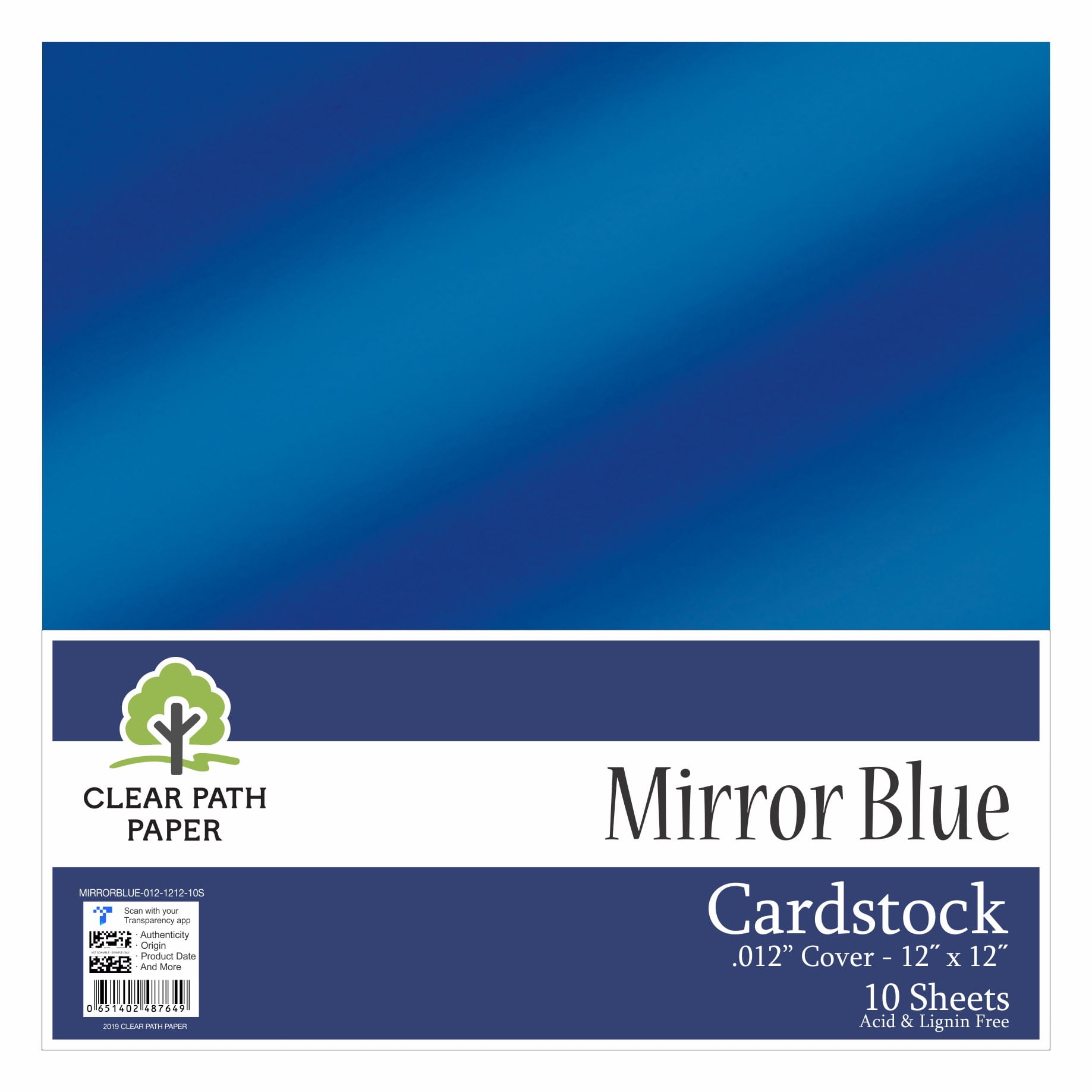 Mirror Blue Cardstock 12 x 12 inch .012" Thick 10 Sheets Clear