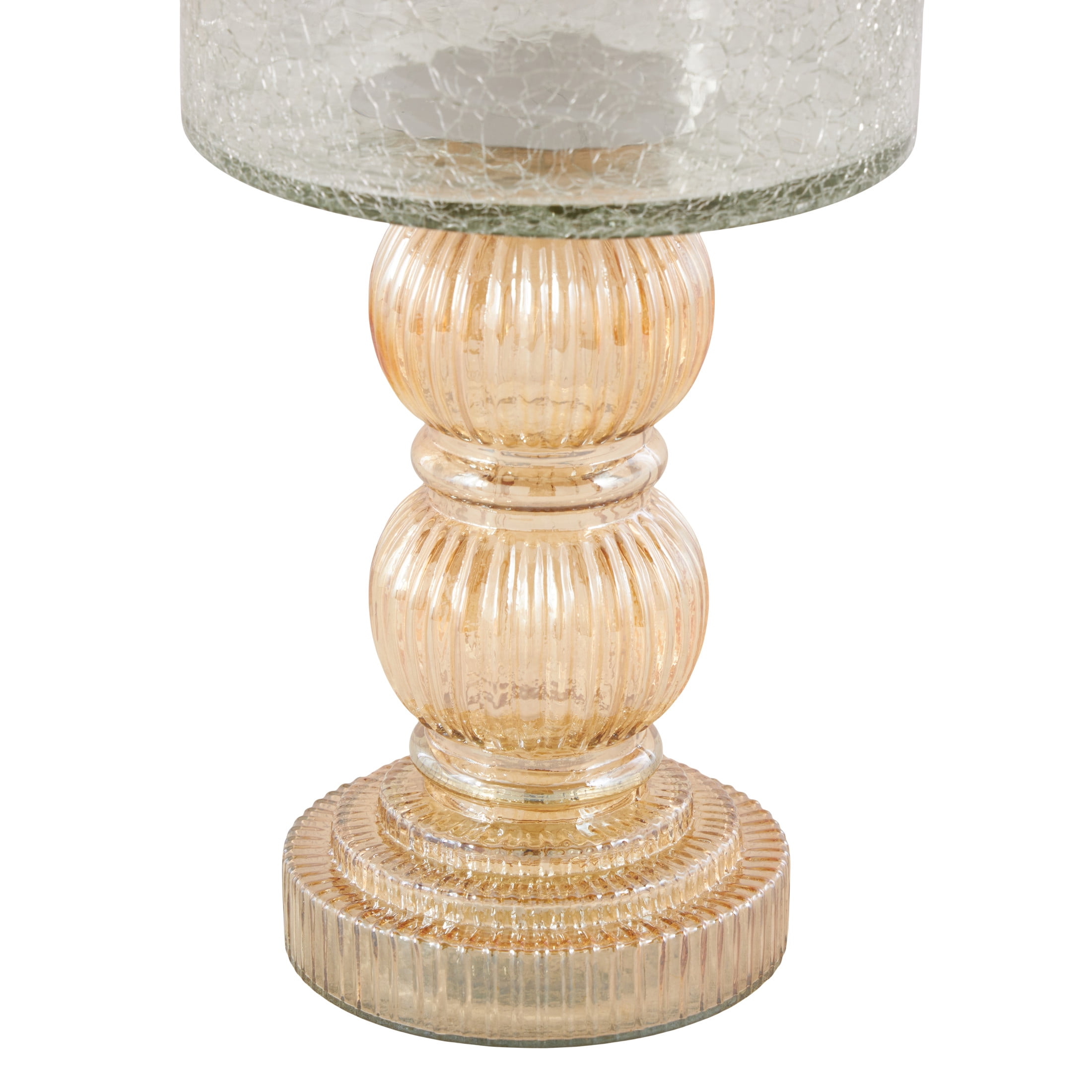 DecMode Gold Glass Handmade Turned Style Pillar Hurricane Lamp with Faux Mercury Glass Finish