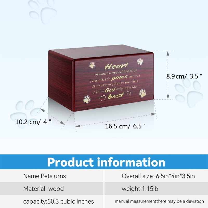 Zecic Dog Cremation Urn with Carved Word Small Pet Funeral Ashes Box Wood Memorial Box
