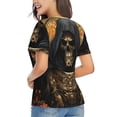 thumbnail image 3 of Women's V Neck T Shirts Casual Short Sleeve Tops Blouse, Cool Death Skull Grim Reaper Art, 3 of 6