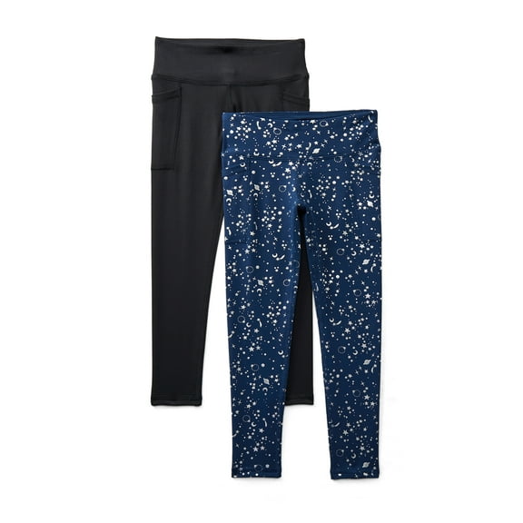 Athletic Works Girls Active Foil Print Leggings, 2-Pack, Sizes 4-18