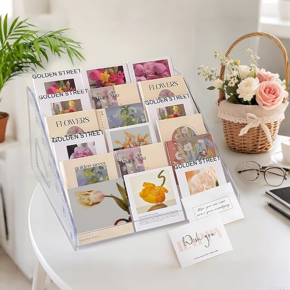 7-Tier Clear Acrylic Step Display Rack, Multi-Purpose Organizer for Nail Polish, Makeup, Greeting Cards, Photos