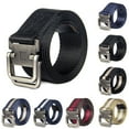 thumbnail image 2 of Men Belt Dual Alloy Buckle All-match Adjustable Webbing Belt Canvas Web Belt, 2 of 9
