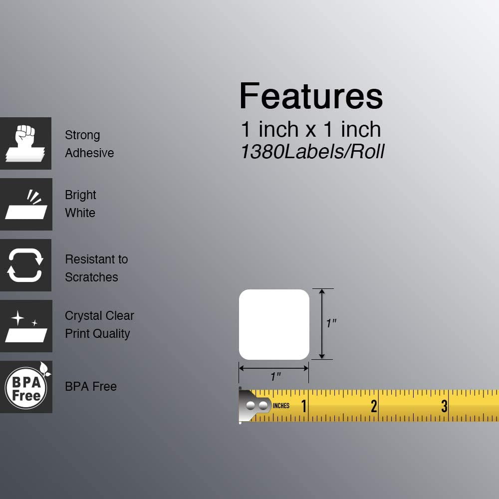 1" x 1" (25 mm x 25 mm) Square QR Code Labels Compatible with Zebra & More Label Printer,Premium Adhesive & Perforated [10 Rolls, 13800 Labels]