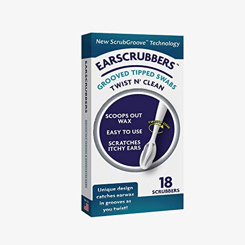 Earscrubbers Earwax Removal Tool, Safely and Gently Clean Ear Wax, Itch Relief, Works Instantly, 18 Count, Clear
