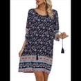 thumbnail image 1 of Vestido Informal de Verano para Mujer, Estilo Bohemio, con Borlas y Cuello Anudado, Larga 3/4, Estampado Floral Corto Tíbet S, 1 of 8