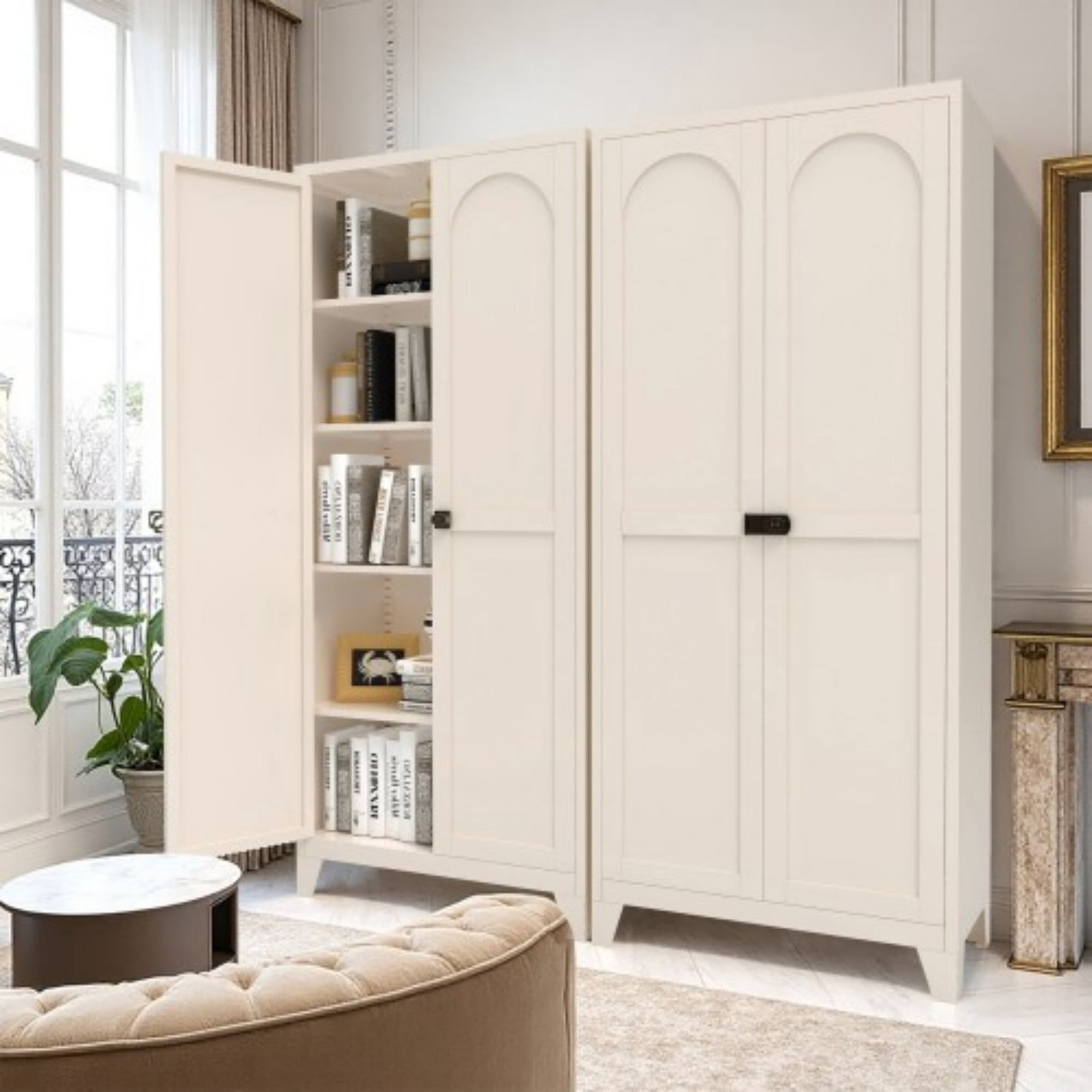71" Metal Storage Cabinet with Lock, Adjustable Shelves & 2 Doors, Tall Steel Cabinet for Kitchen, Bedroom, Office, Beige
