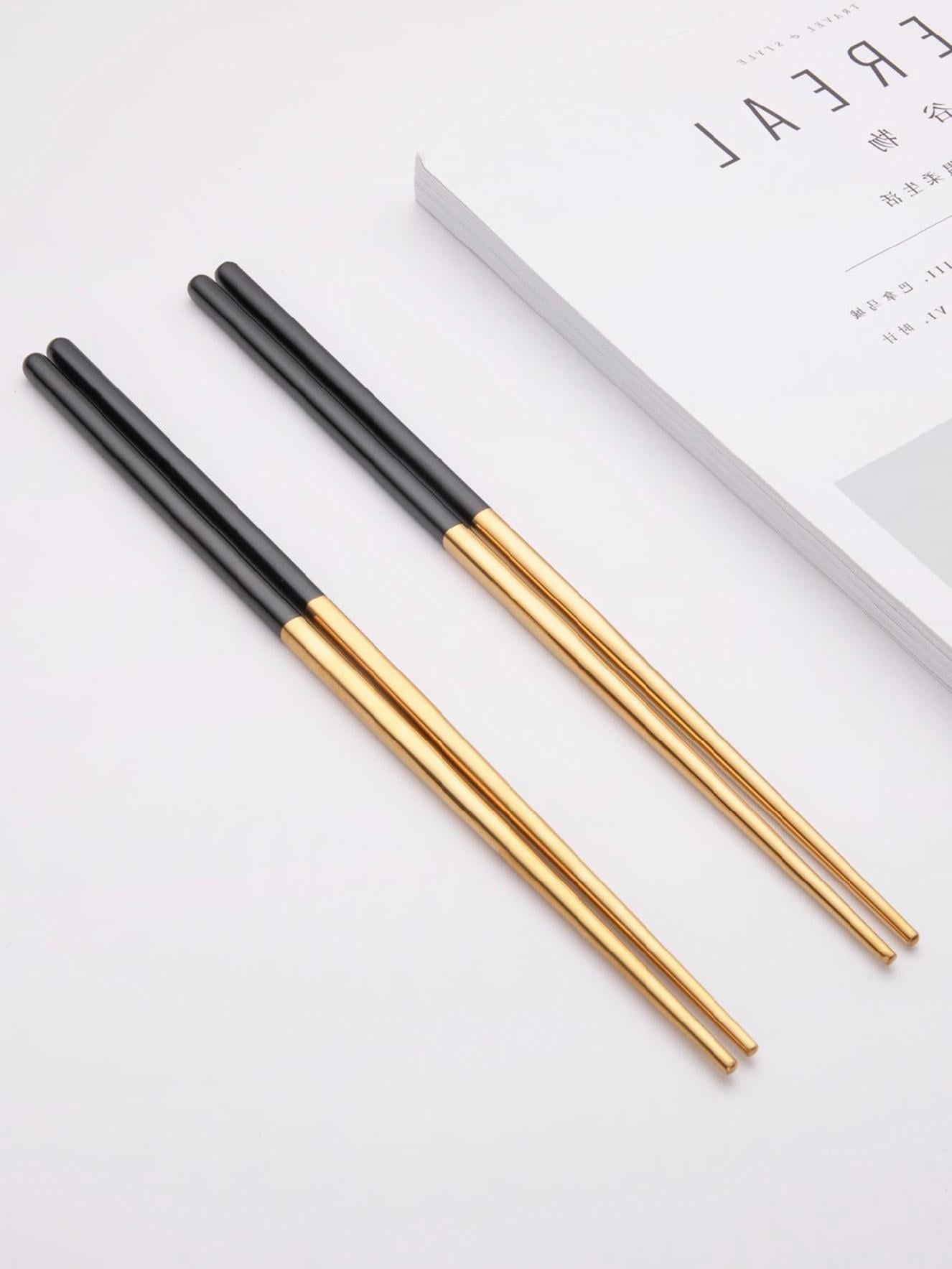 2pairs Stainless Steel Chopsticks