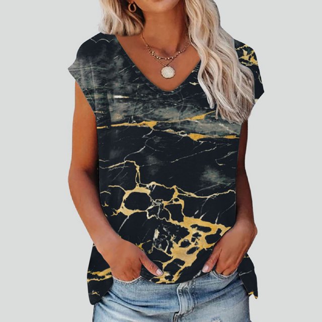 SMihono Hauts d'Été Décontractés pour Femmes Manches Courtes Col Rond Imprimé Blouse Chandail T-shirt Oversize