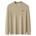 thumbnail image 3 of AWZXDE Men's Solid Color Soft Fit Crewneck Sweatshirt, Slim Long Sleeve Wear Pullover Khaki,L, 3 of 3
