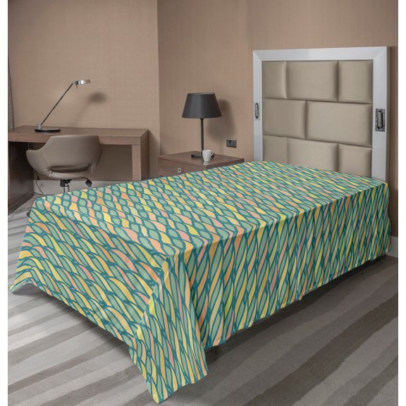 Ambesonne Abstract Flat Sheet, Spiral Wave Motifs Art, Twin Size, Multicolor