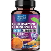 Glucosamine Chondroitin MSM 2100mg - 3X Strength Joint Support Supplement with Glucosamine Sulfate, Turmeric, Boswellia, Quercetin for Cartilage, Flexibility & Mobility, Bottled in USA, 240 Capsules