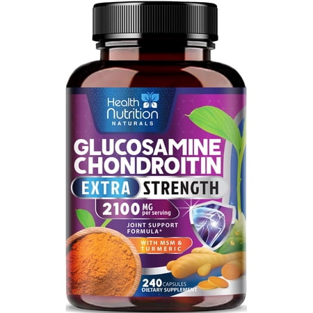 Glucosamine Chondroitin MSM 2100mg - 3X Strength Joint Support Supplement with Glucosamine Sulfate, Turmeric, Boswellia, Quercetin for Cartilage, Flexibility & Mobility, Bottled in USA, 240 Capsules