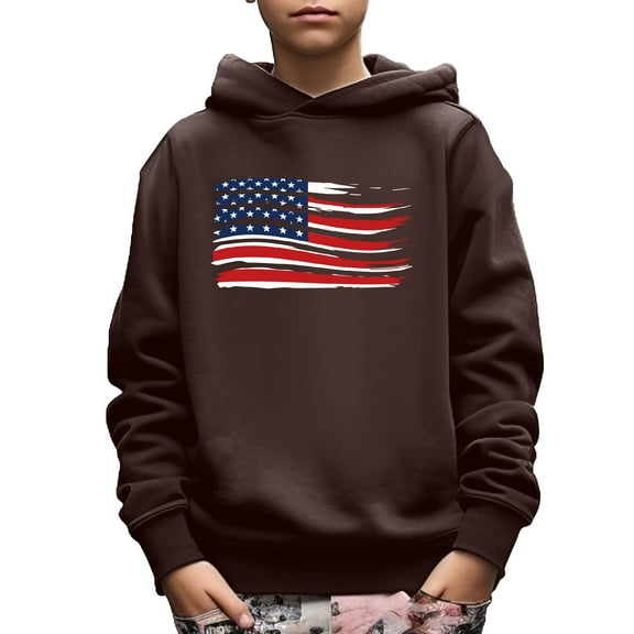 American Flag Print Boys Casual Pullover Long Sleeve Hoodies Sweatshirt For Independence Day, Kids Hoodie Tops Outdoor