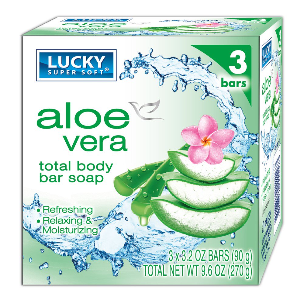 Lucky Super Soft Bar Soap, Aloe Vera, 3.2 Oz, 3 Ct