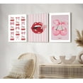 thumbnail image 4 of 3Pcs Trendy Pink Bows Canvas Wall Art Coquette Cherry Painting Picture Wall Decor Aesthetic Preppy Red Lips Girly Poster Print Artwork for Preppy Room Dorm Living Room Bedroom Home Decoration, 4 of 7