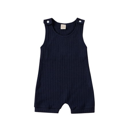 

TUOBARR Newborn Infant Baby Boys Girls Sleeveless Solid Romper Jumpsuit Blue (3-24Months)