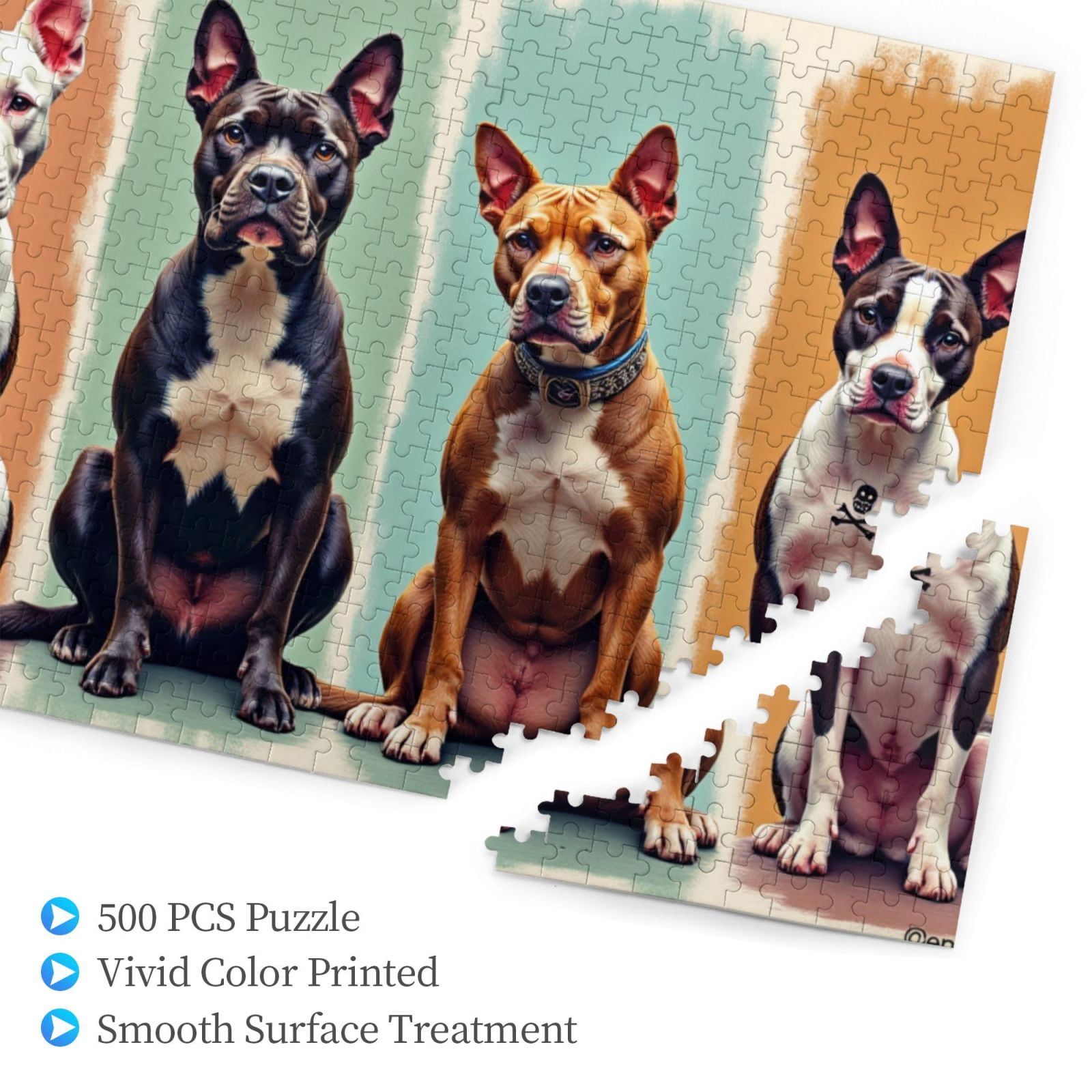 500 Piece Jigsaw Puzzles For Adults Four Pit Bulls， Challenging & Fun Adult Puzzle Game， Vibrant Colors， Great Gift Idea