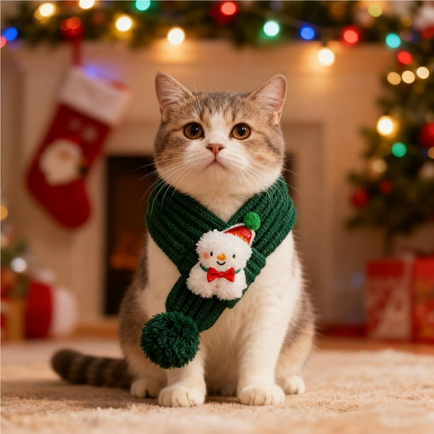 Bufanda navideña de punto para mascotas, cálida y cómoda, adecuada para perros y gatos pequeños, medianos y grandes. Un accesorio festivo para mascotas para Navidad y uso diario. Una bufanda.