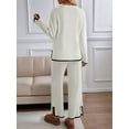 thumbnail image 2 of Womens Two Piece Outfits Casual Long Sleeve Knit Sweater Tops Matching Wide Leg Pants Tracksuit Lounge Sets White S, 2 of 5
