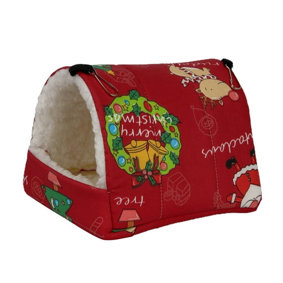 Anvazise Hamster Nest Hanging Thick Large Space Protection Habitat Keep Warm Plush Soft Colorful Print Hamster Hammock for Small Pet Red XL