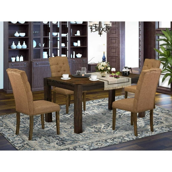 East West Furniture Celina 5-piece Wood Dining Set in Jacobean/Brown Beige