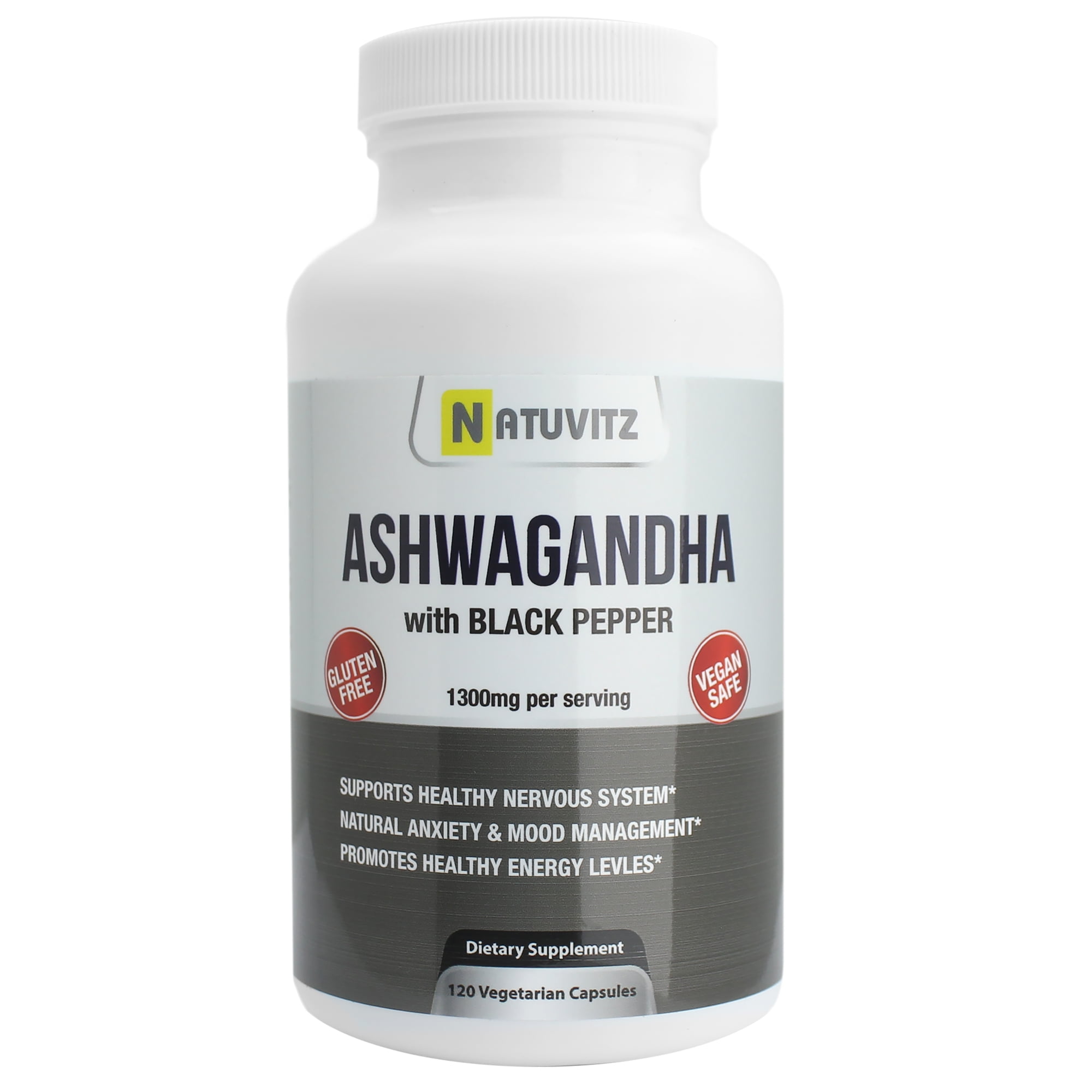 NATUVITZ Ashwagandha with Black Pepper 1300mg, Supplement (120 units)