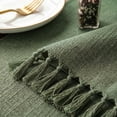 thumbnail image 3 of Sm:)e Dark Green Tassel Table Runner, 13x36 Inches, Boho Linen Blend Rustic Farmhouse Style, Holiday Wedding Party Kitchen Table Decor, 3 of 7