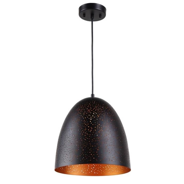 Chloe Lighting CH8H263BK12-DP1 Fermier en Fer 1 Lumière Texturée Noir & Or Mini Suspension de Plafond - 12 Po.