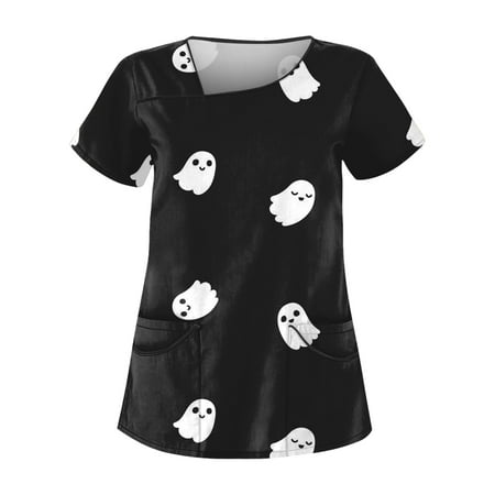 

HHei_K black jogger scrubs for women Women s Casual Printed Short Sleeve Workwear With Double Pocket Top