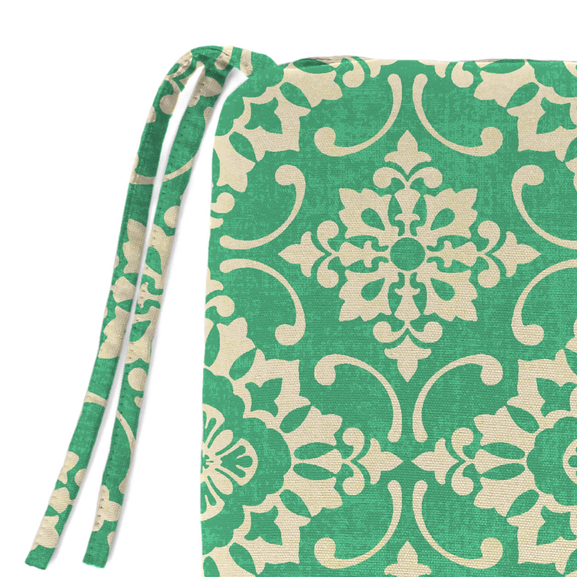 Jordan Manufacturing 16.5" x 18.5" Scampi Emerald Green Medallion Rectangular Outdoor Chair Pad Seat Cushion with Ties